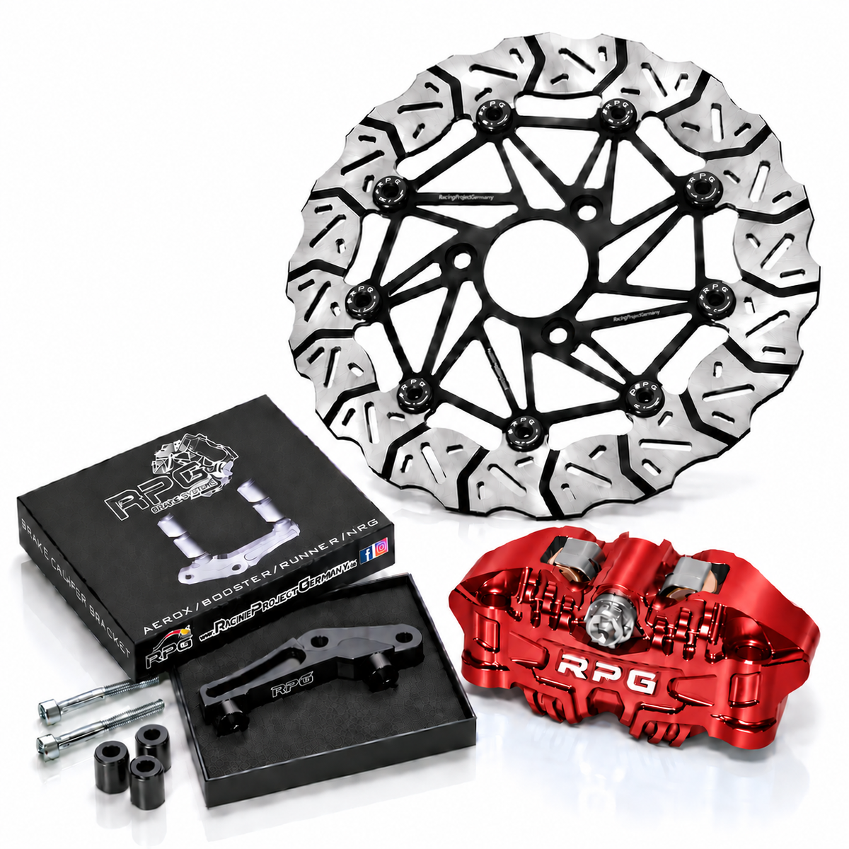 Front brake kit: 280mm oversize + 4-piston brake caliper + adapter for Yamaha Aerox