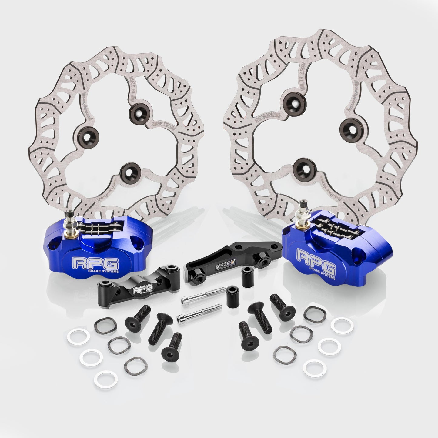 Brake kit front + rear: 220mm front brake disc including brake caliper and adapter + 200mm rear brake disc including brake caliper and adapter 