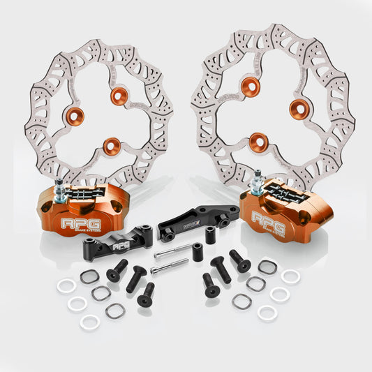 Brake kit front + rear: 220mm front brake disc including brake caliper and adapter + 200mm rear brake disc including brake caliper and adapter 